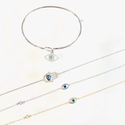 Sterling Silver & Cubic Zirconia Detailed Evil Eye Bracelets
