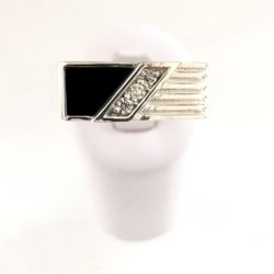 Custom Sterling Silver Black Onyx & Diamond Men's Band