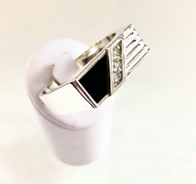 Custom Sterling Silver Black Onyx & Diamond Men's Band - Image 2