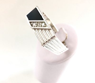 Custom Sterling Silver Black Onyx & Diamond Men's Band - Image 3