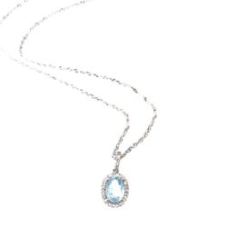 10k Diamond & Aquamarine Oval Pendant