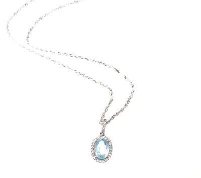 10k Diamond & Aquamarine Oval Pendant