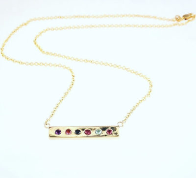 10k Yellow Gold Custom Family Stone Bar Necklace