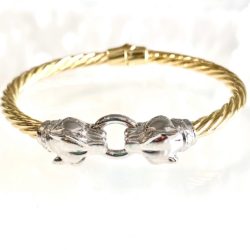 Sterling Silver & Gold Plated Detailed Lion Head Bangle