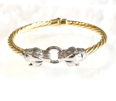 Sterling Silver & Gold Plated Detailed Lion Head Bangle