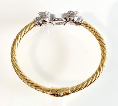 Sterling Silver & Gold Plated Detailed Lion Head Bangle - Image 2