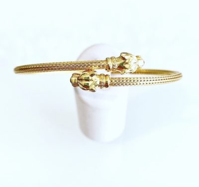 Sterling Silver & Gold Plated Double Lion Cuff Bangle