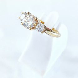 Custom 14k Gold Three Stone Engagement Ring
