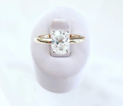 Custom 14k Two Toned Oval Solitaire Diamond Engagement Ring