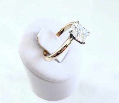 Custom 14k Two Toned Oval Solitaire Diamond Engagement Ring - Image 4