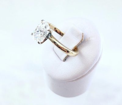 Custom 14k Two Toned Oval Solitaire Diamond Engagement Ring - Image 5