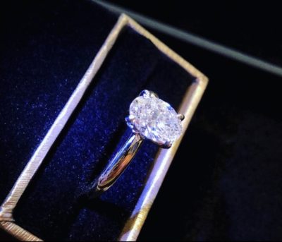 Custom 14k Two Toned Oval Solitaire Diamond Engagement Ring - Image 2