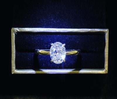 Custom 14k Two Toned Oval Solitaire Diamond Engagement Ring - Image 3