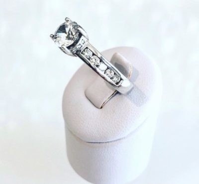 Custom Made 14k Gold Channel Set & Scarf Diamond Detailing Engagement Ring - Image 2