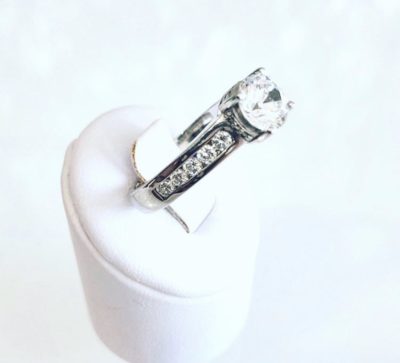 Custom Made 14k Gold Channel Set & Scarf Diamond Detailing Engagement Ring - Image 3