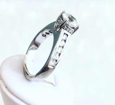 Custom Made 14k Gold Channel Set & Scarf Diamond Detailing Engagement Ring - Image 4