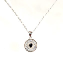 Sterling Silver Round Evil Eye & Cubic Zirconia Necklace