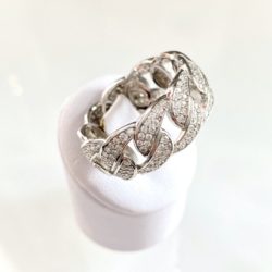 Sterling Silver Miami Link & Cubic Zirconia Detailing Ring