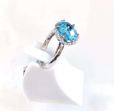 Product- 10k Gold  Blue Topaz with A Diamond Halo - Image 2