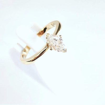 Custom 14k Gold Marquise Diamond Solitaire Engagement Ring - Image 5