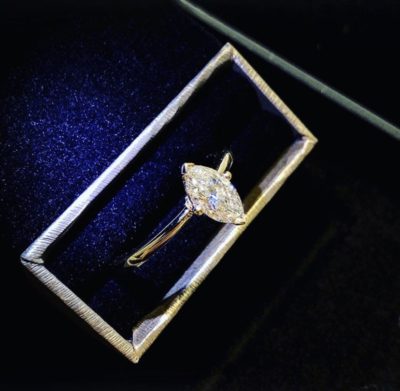 Custom 14k Gold Marquise Diamond Solitaire Engagement Ring - Image 2