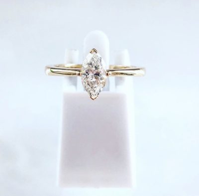 Custom 14k Gold Marquise Diamond Solitaire Engagement Ring - Image 3