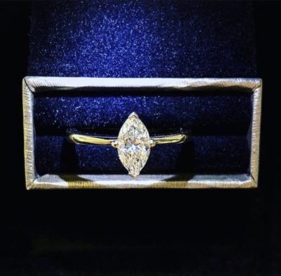 Custom 14k Gold Marquise Diamond Solitaire Engagement Ring - Image 4