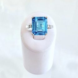 10k Gold Emerald Cut Blue Topaz & Diamond Cocktail Ring