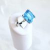 10k Gold Emerald Cut Blue Topaz & Diamond Cocktail Ring - Image 3