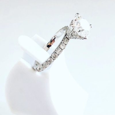 Custom 14k Gold Round Brilliant & Diamond Prong Engagement Ring - Image 6