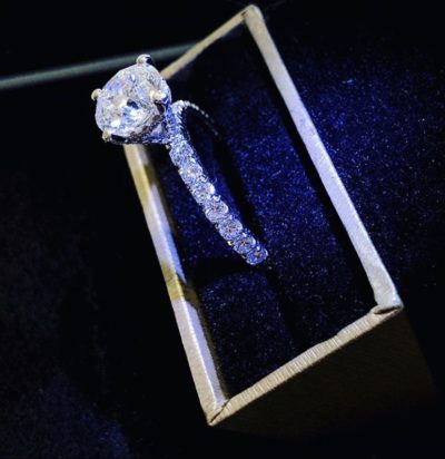 Custom 14k Gold Round Brilliant & Diamond Prong Engagement Ring - Image 2