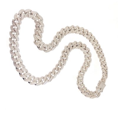 Sterling Silver & Cubic Zirconia Men's 12mm Curb Chain