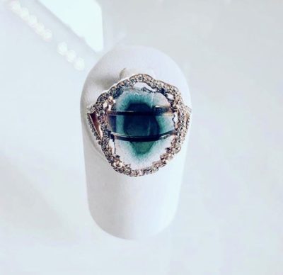 Custom 14k Gold Watermelon Tourmaline & Diamond Ring - Image 2