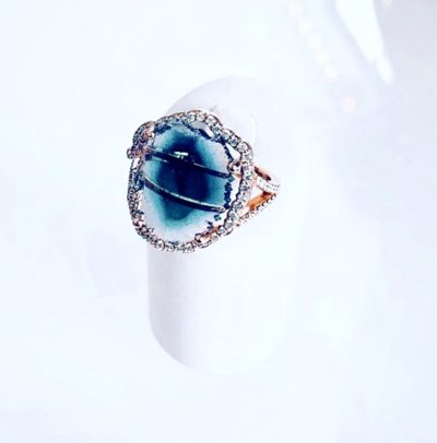 Custom 14k Gold Watermelon Tourmaline & Diamond Ring - Image 3