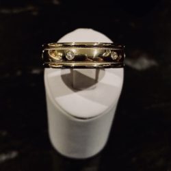 Custom 14k Gold & Bezel Set Diamond Mens Ring