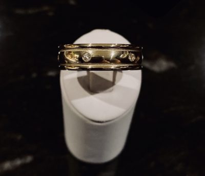Custom 14k Gold & Bezel Set Diamond Mens Ring