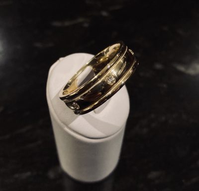 Custom 14k Gold & Bezel Set Diamond Mens Ring - Image 3