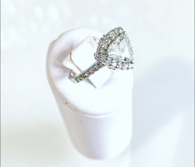 Custom 14k Trillion Diamond Halo Engagement Ring - Image 3