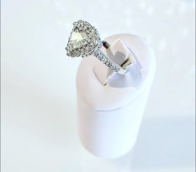 Custom 14k Trillion Diamond Halo Engagement Ring - Image 4