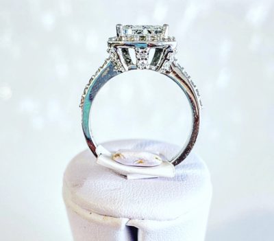 Custom 14k Trillion Diamond Halo Engagement Ring - Image 5