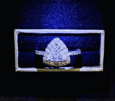 Custom 14k Trillion Diamond Halo Engagement Ring - Image 6
