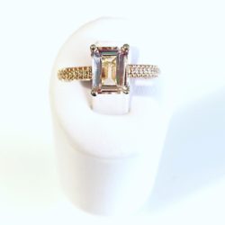 14k Gold Emerald Morganite  & Diamond Micro-Pavé Cocktail Ring