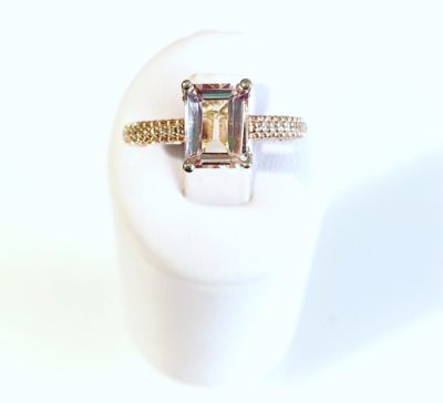 14k Gold Emerald Morganite  & Diamond Micro-Pavé Cocktail Ring