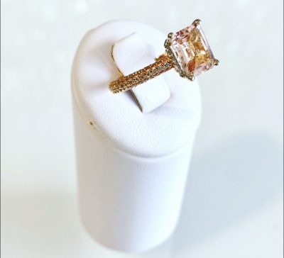 14k Gold Emerald Morganite  & Diamond Micro-Pavé Cocktail Ring - Image 2