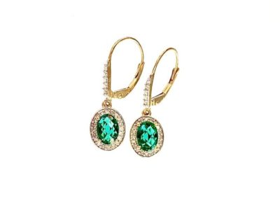 14k Gold Chatham Emerald Drop Earrings
