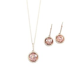 10k Lab Created Morganite & White Sapphire Necklace & Drop Earrings