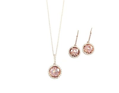 10k Lab Created Morganite & White Sapphire Necklace & Drop Earrings