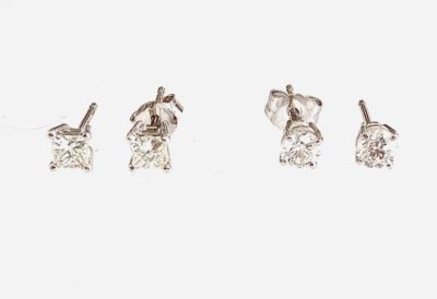 14k Princess Cut & Round Diamond Studs