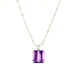 Emerald Cut Genuine Amethyst Gemstone Necklace