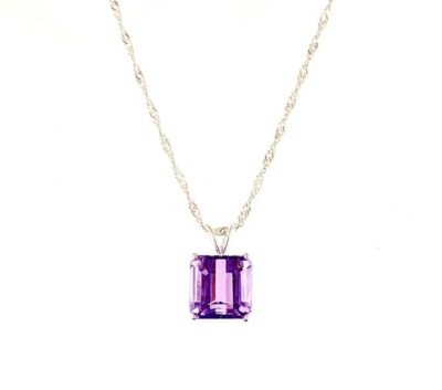 Emerald Cut Genuine Amethyst Gemstone Necklace